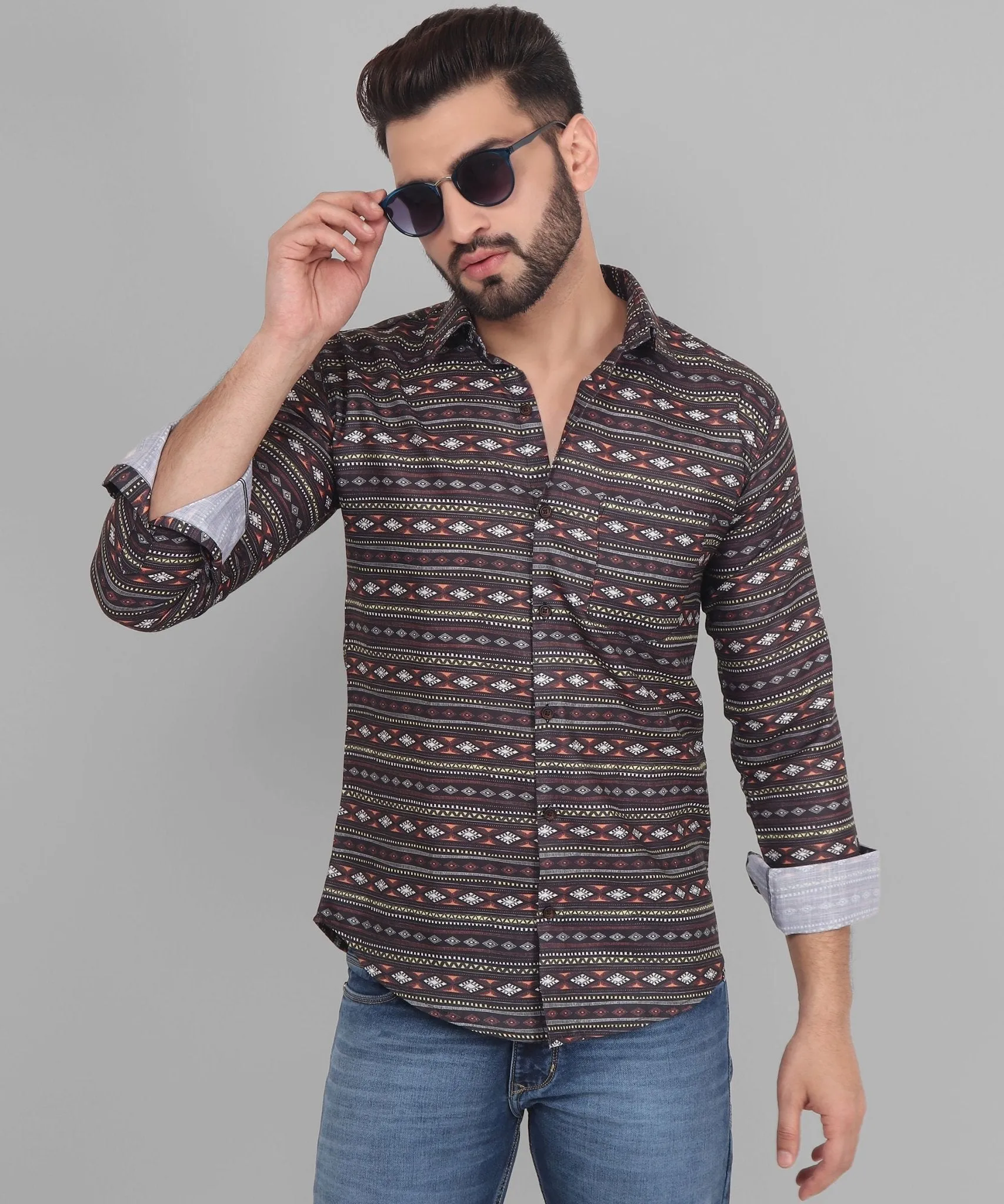 Nomadic Men's Printed Full Sleeve Cotton Button-Up Shirt For Men