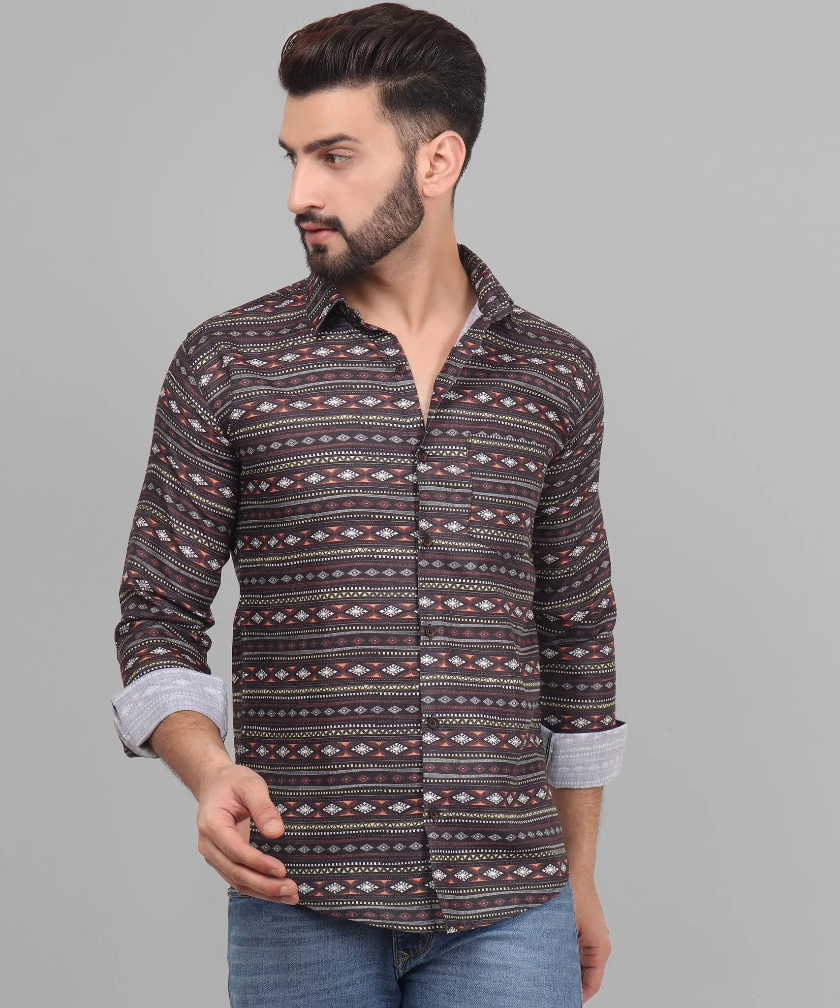 Nomadic Men's Printed Full Sleeve Cotton Button-Up Shirt For Men