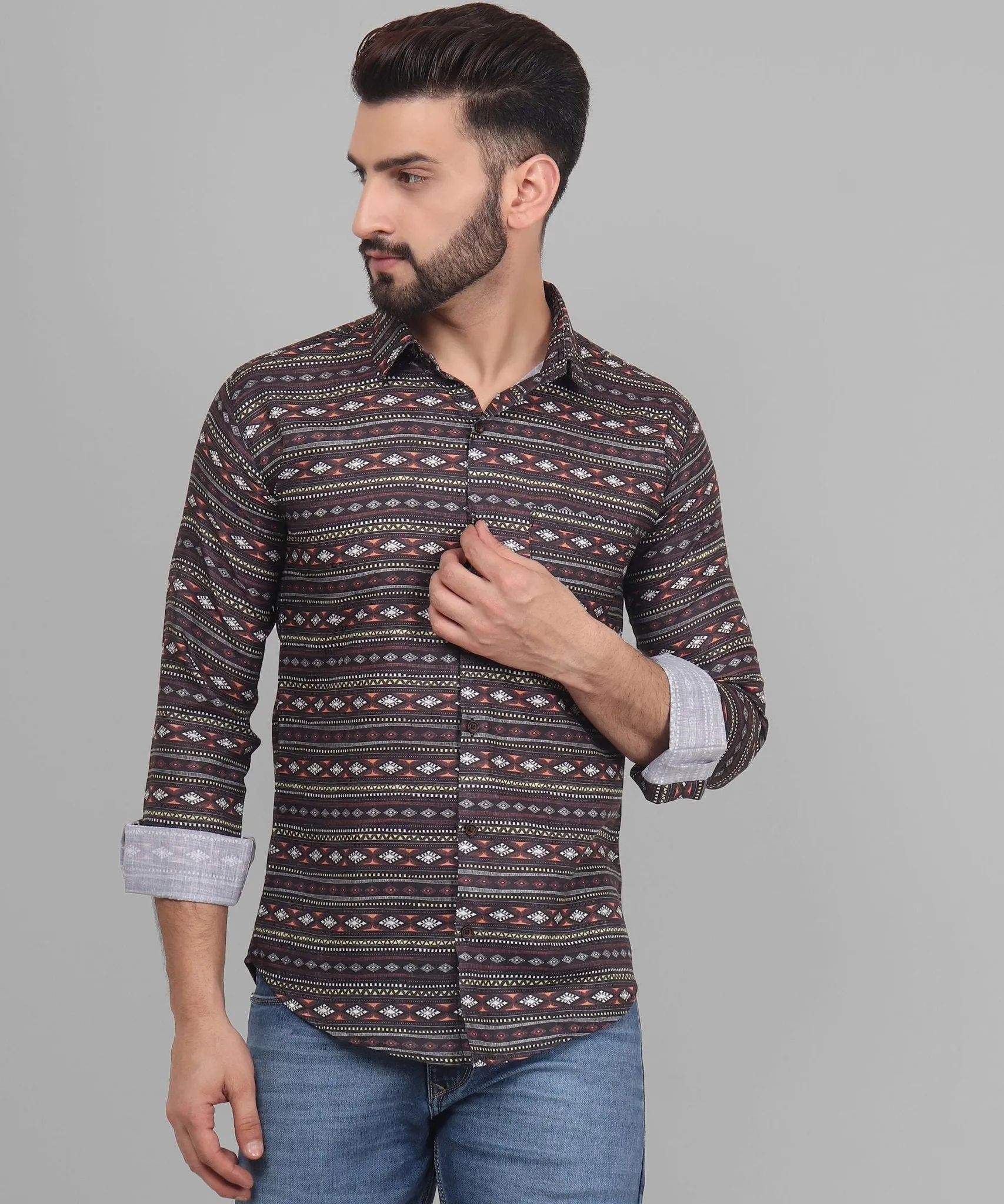 Nomadic Men's Printed Full Sleeve Cotton Button-Up Shirt For Men