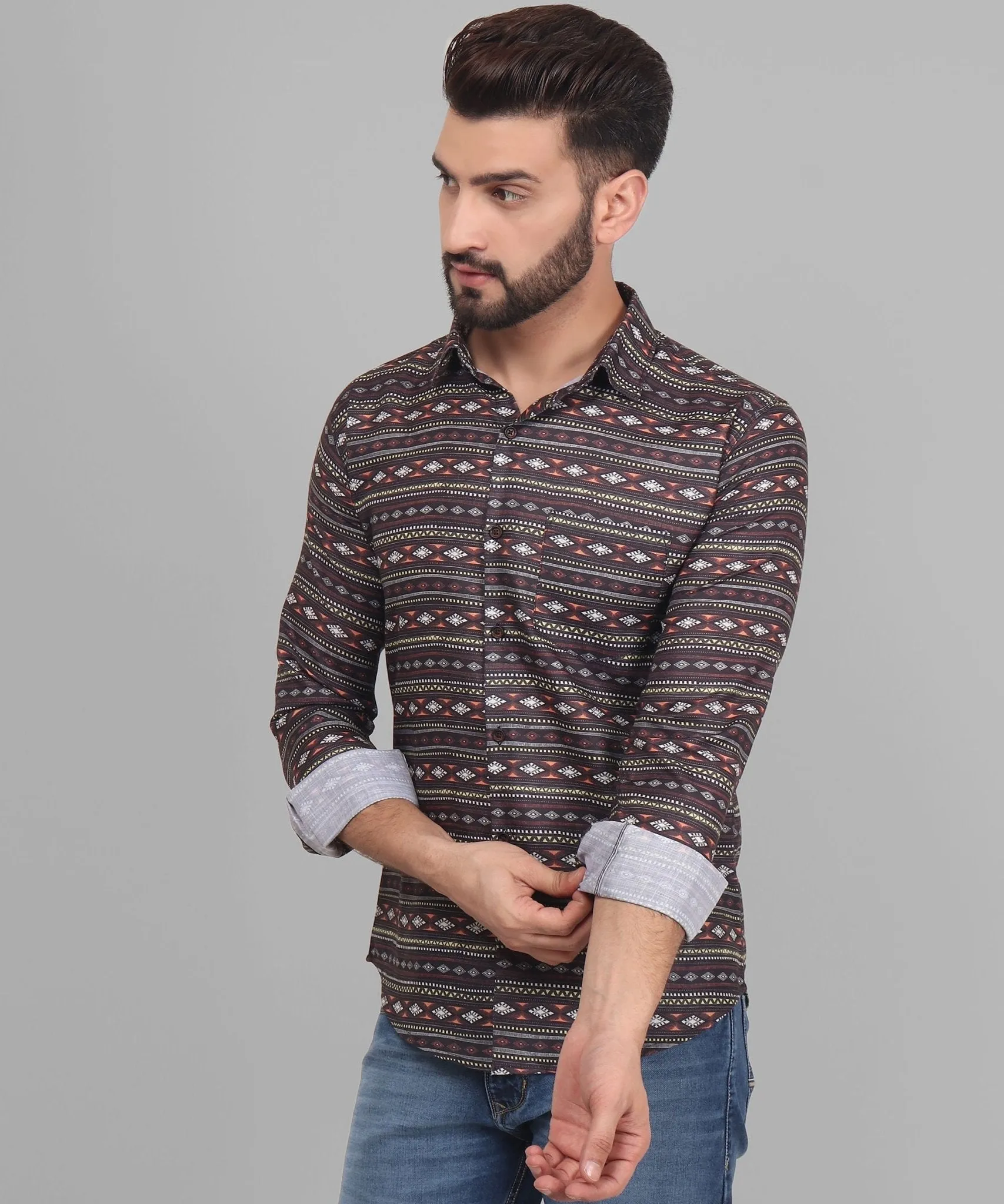 Nomadic Men's Printed Full Sleeve Cotton Button-Up Shirt For Men