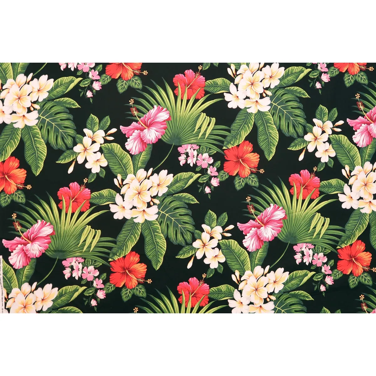 Pink and Red Hibiscus Gorgeous Fabric | Black