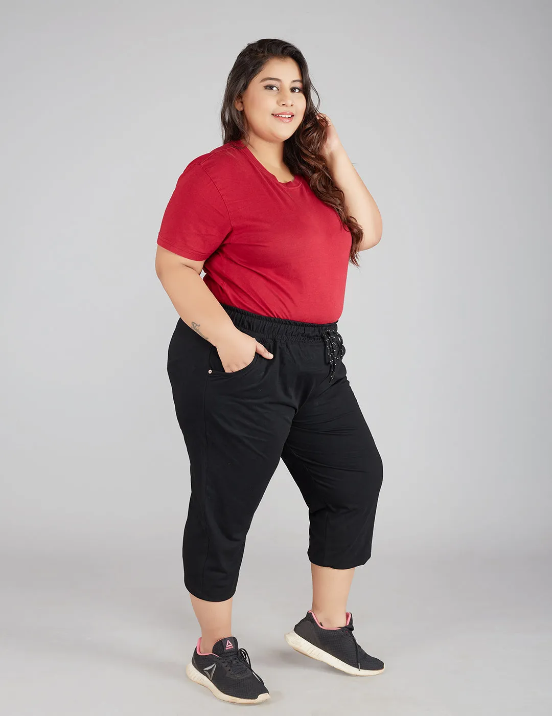 Plus Size Capris For Women - Cotton Capri Pants - Black