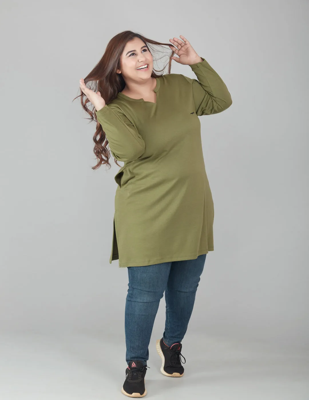 Plus Size Full Sleeves Long Tops For Women - Pack of 2 (Black & Olive Green)