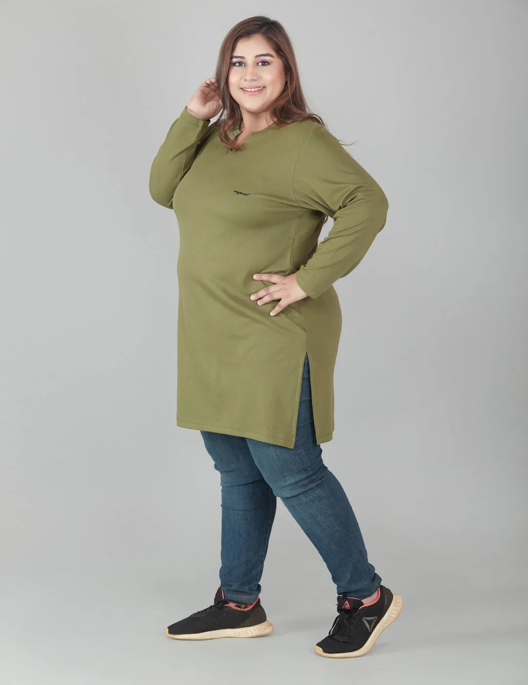 Plus Size Full Sleeves Long Tops For Women - Pack of 2 (Black & Olive Green)