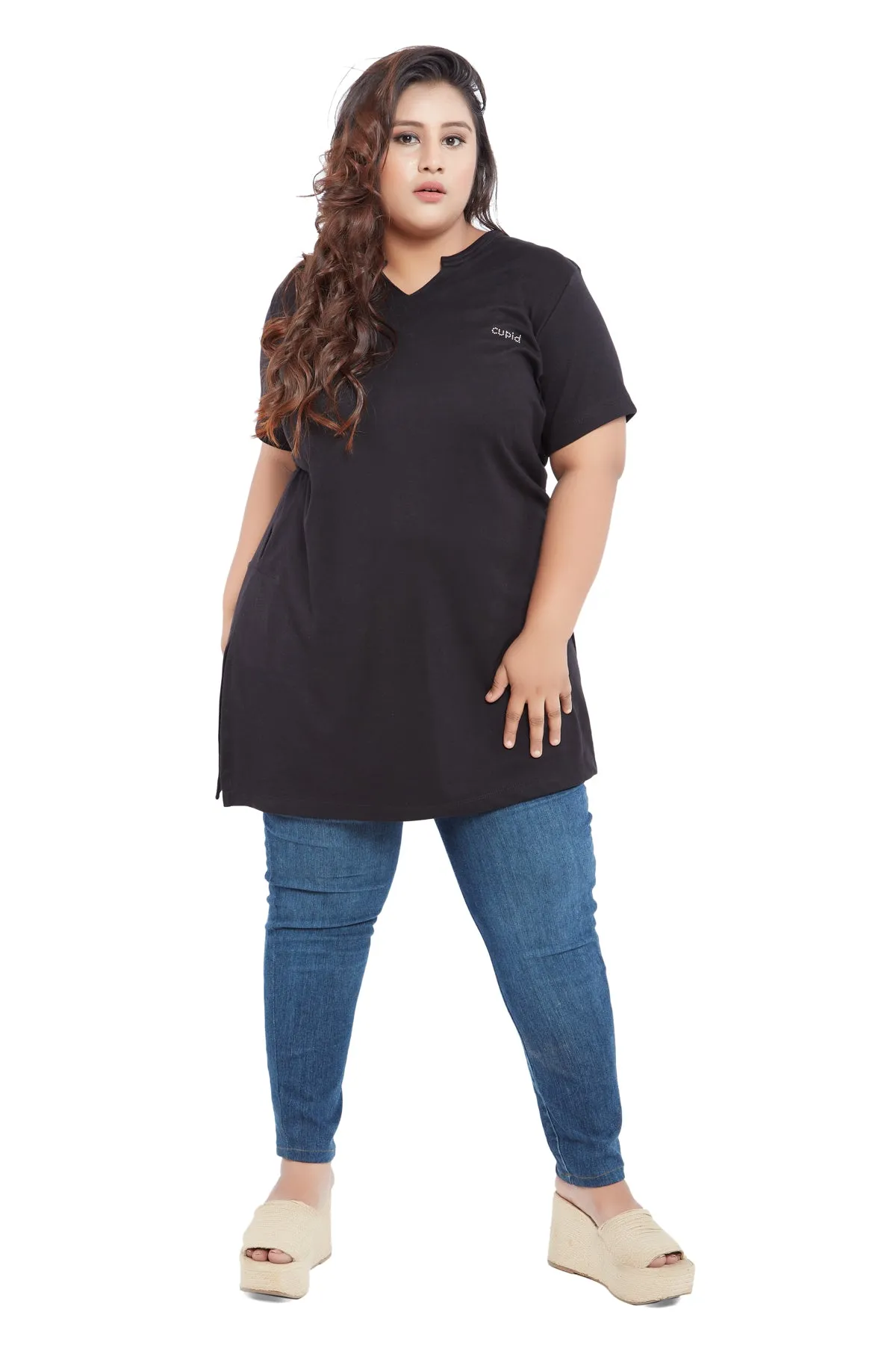 Plus Size Half Sleeves Long Tops For Women - Pack of 2 (Black & Teal)