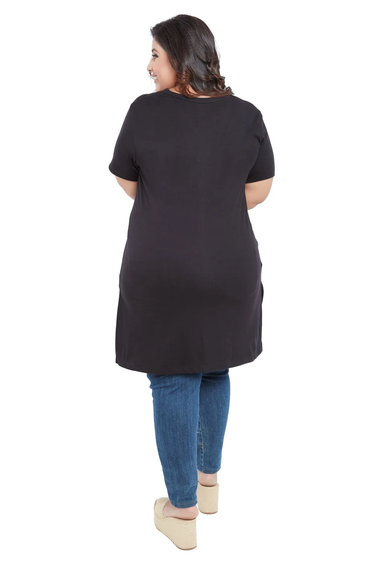 Plus Size Half Sleeves Long Tops For Women - Pack of 2 (Black & Teal)