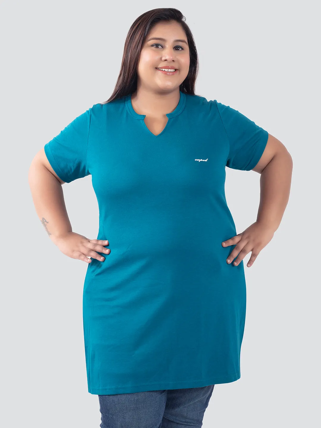 Plus Size Half Sleeves Long Tops For Women - Pack of 2 (Black & Teal)