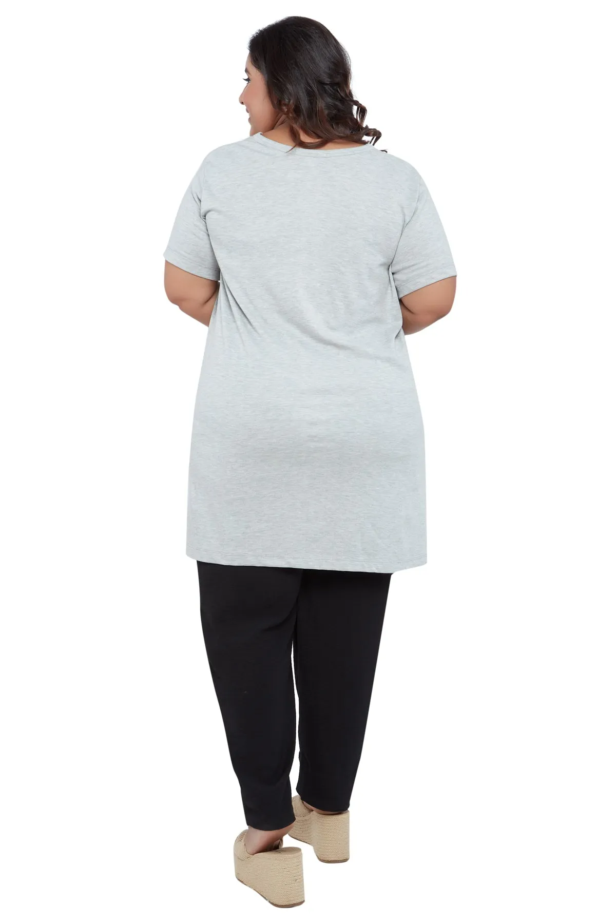 Plus Size Half Sleeves Long Tops For Women - Pack of 2 (Wine & Grey)