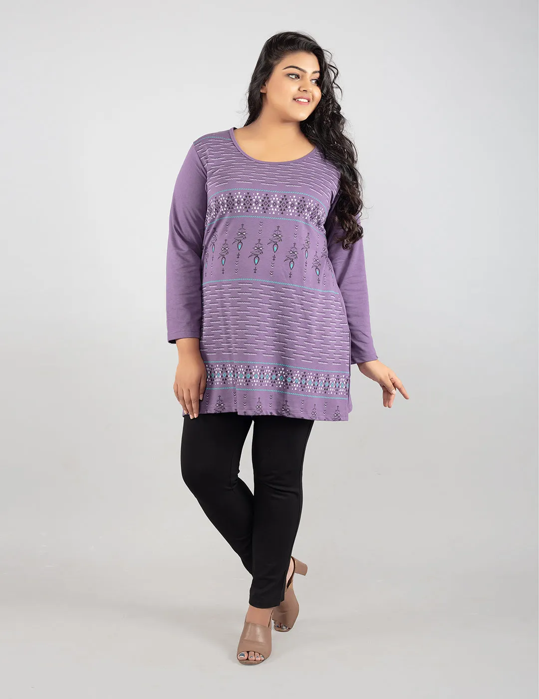 Plus Size Printed Long Tops For Women Full Sleeves - Pack of 2 (Lavender & Blue)