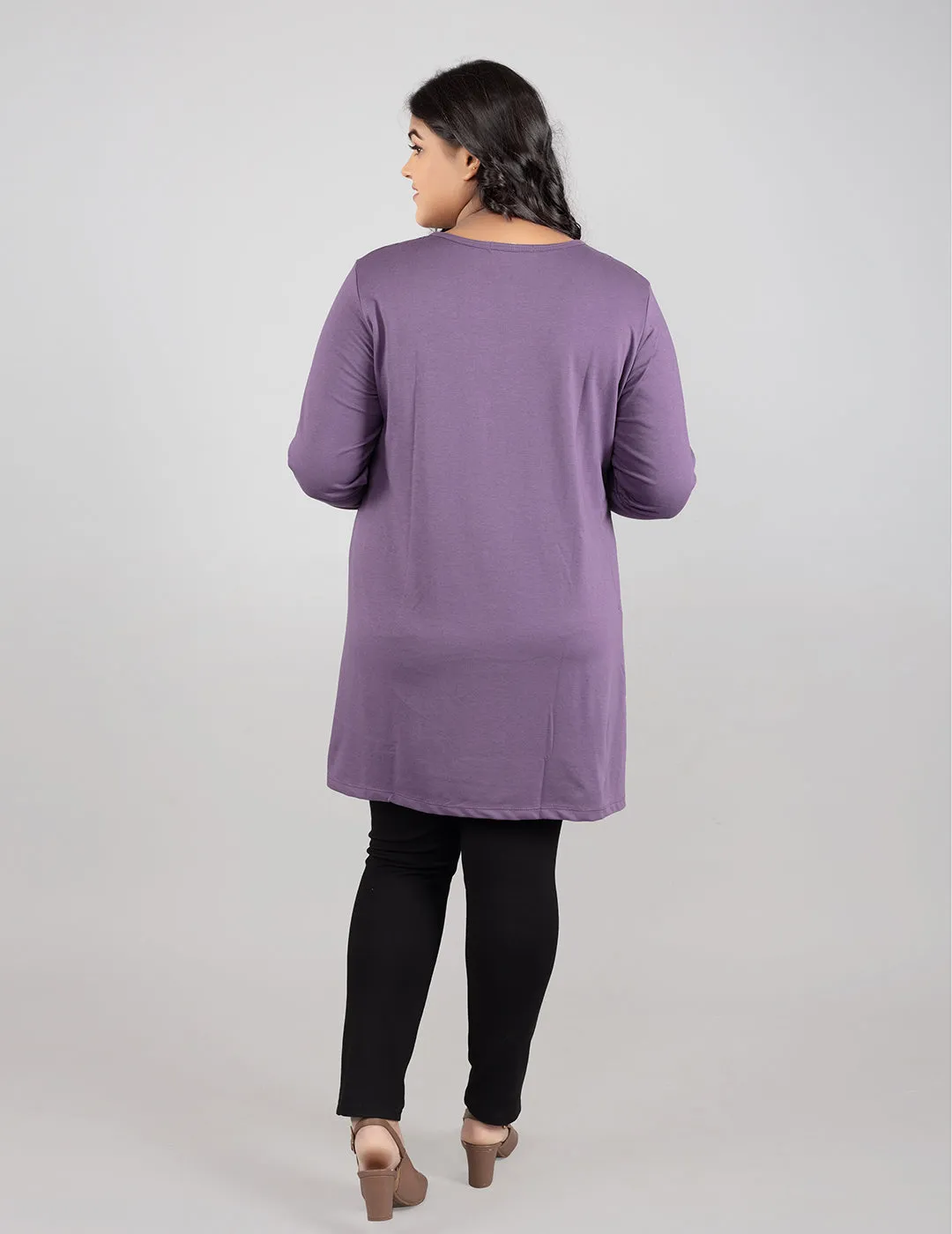 Plus Size Printed Long Tops For Women Full Sleeves T-shirts - Lavender