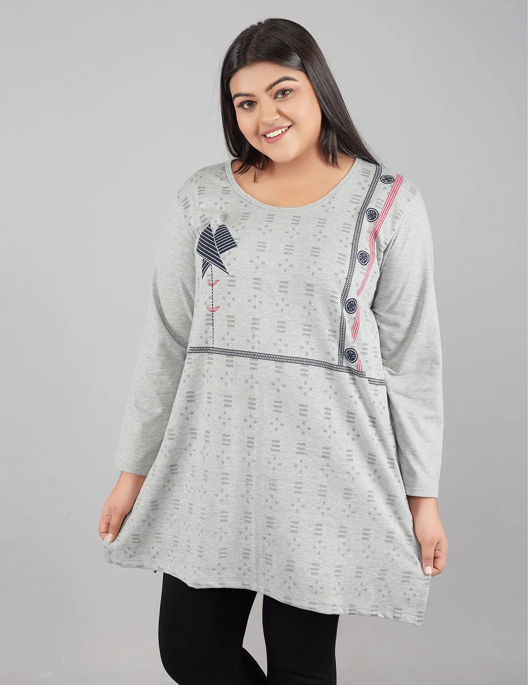 Plus Size Printed Long Tops For Women Full Sleeves T-shirts