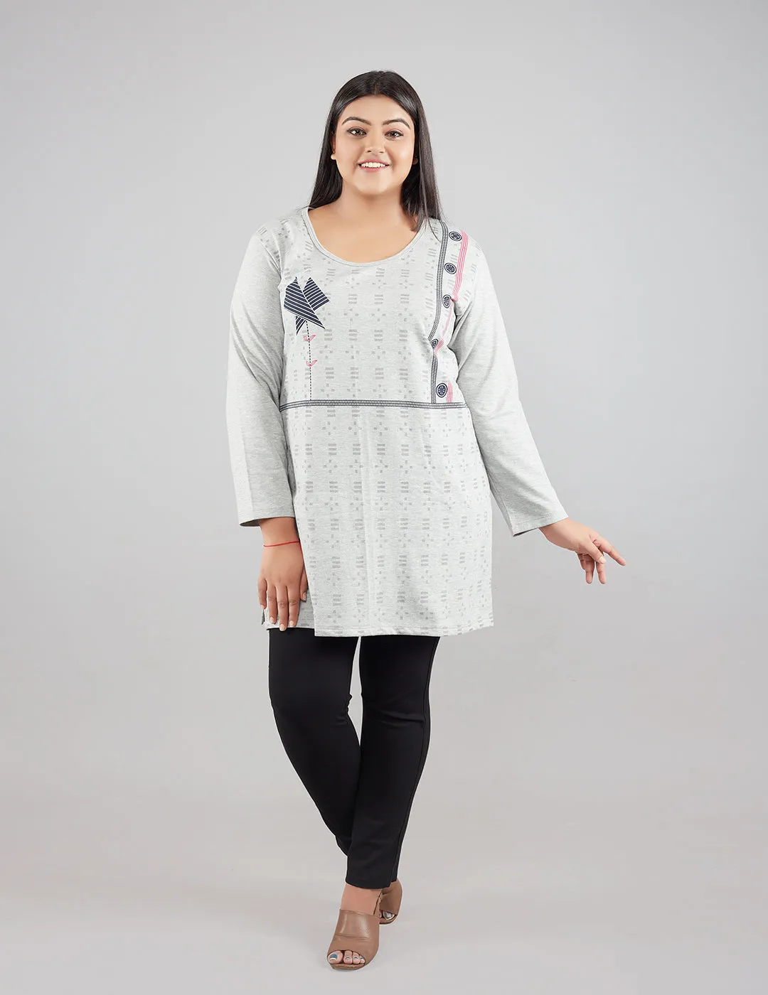 Plus Size Printed Long Tops For Women Full Sleeves T-shirts