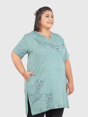 Plus Size Printed Long Tops For Women Half Sleeves - Sage