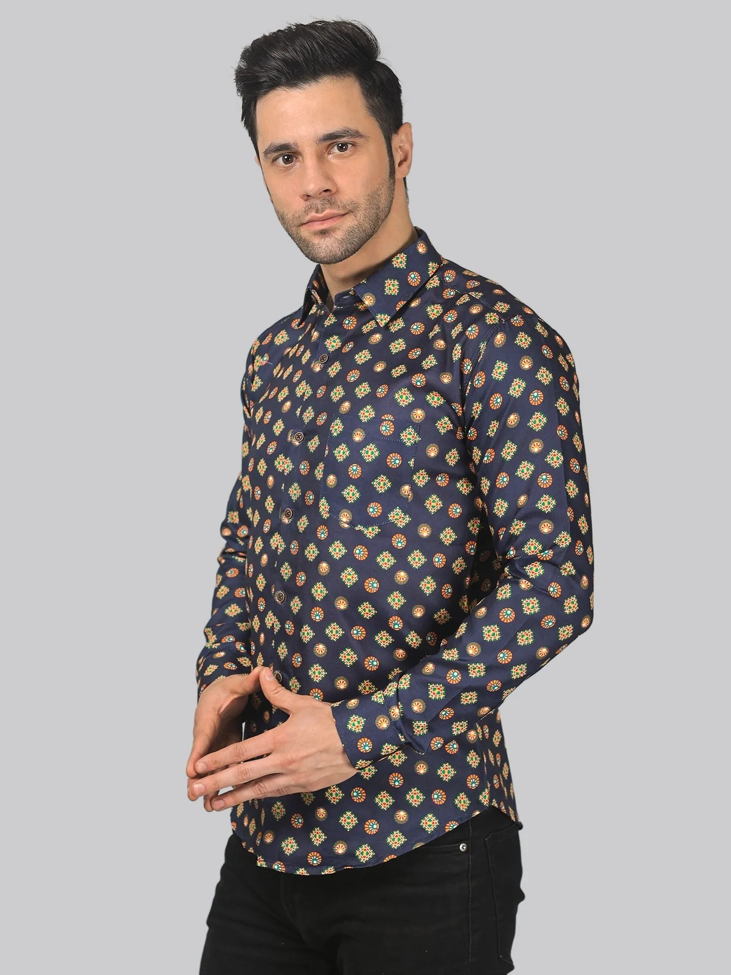 Rainbow Rhapsody Men's Printed Full Sleeve Cotton Button-Up Shirt For Men