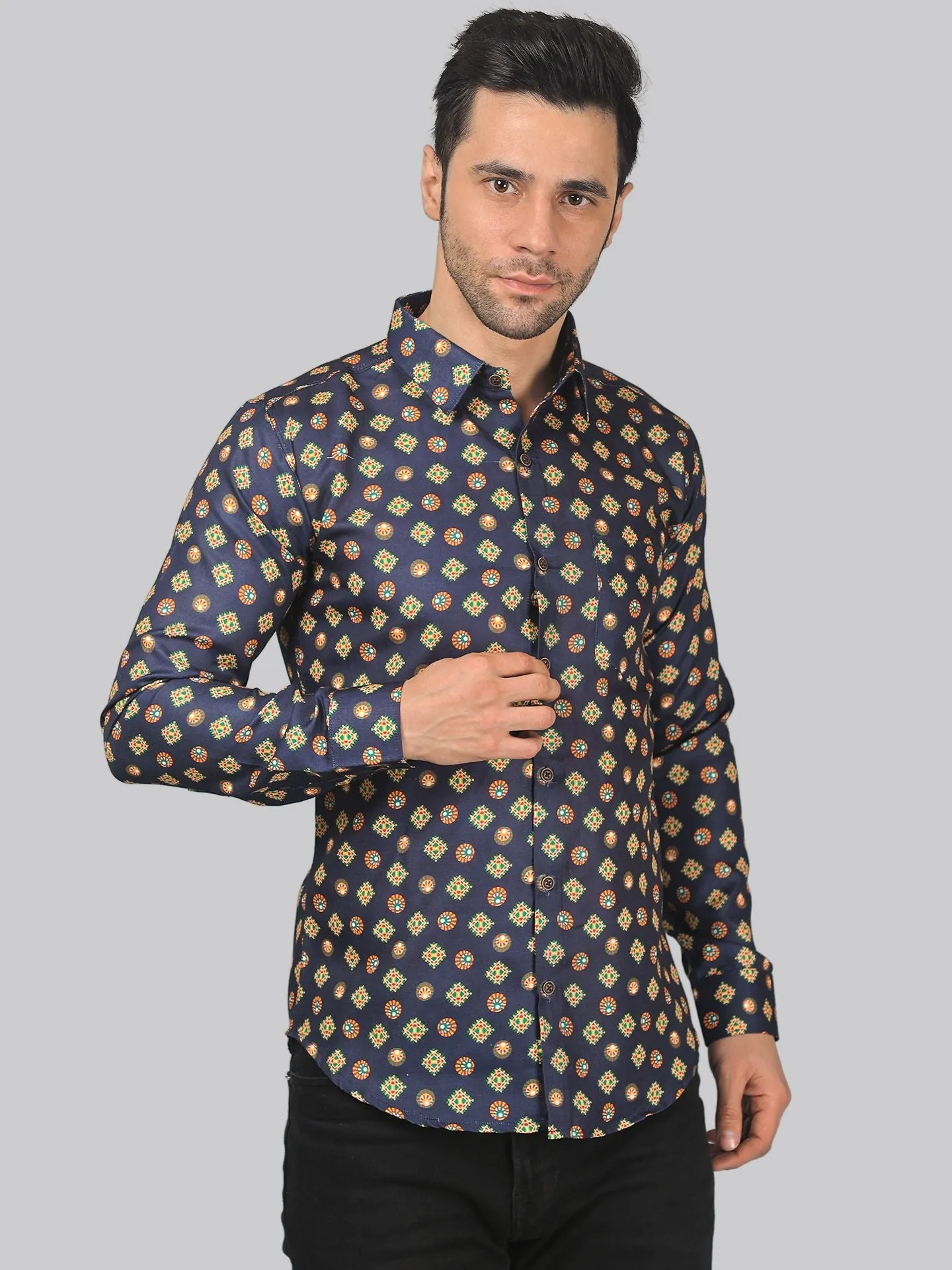 Rainbow Rhapsody Men's Printed Full Sleeve Cotton Button-Up Shirt For Men