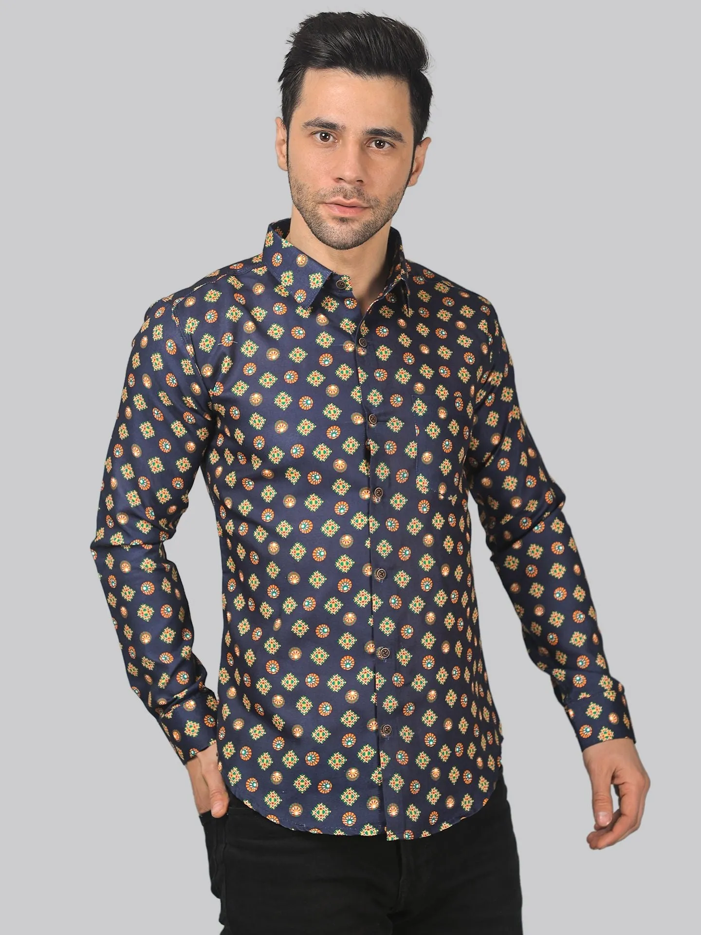 Rainbow Rhapsody Men's Printed Full Sleeve Cotton Button-Up Shirt For Men