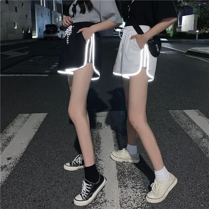 Reflective High Waist Loose Sports Shorts AD11750