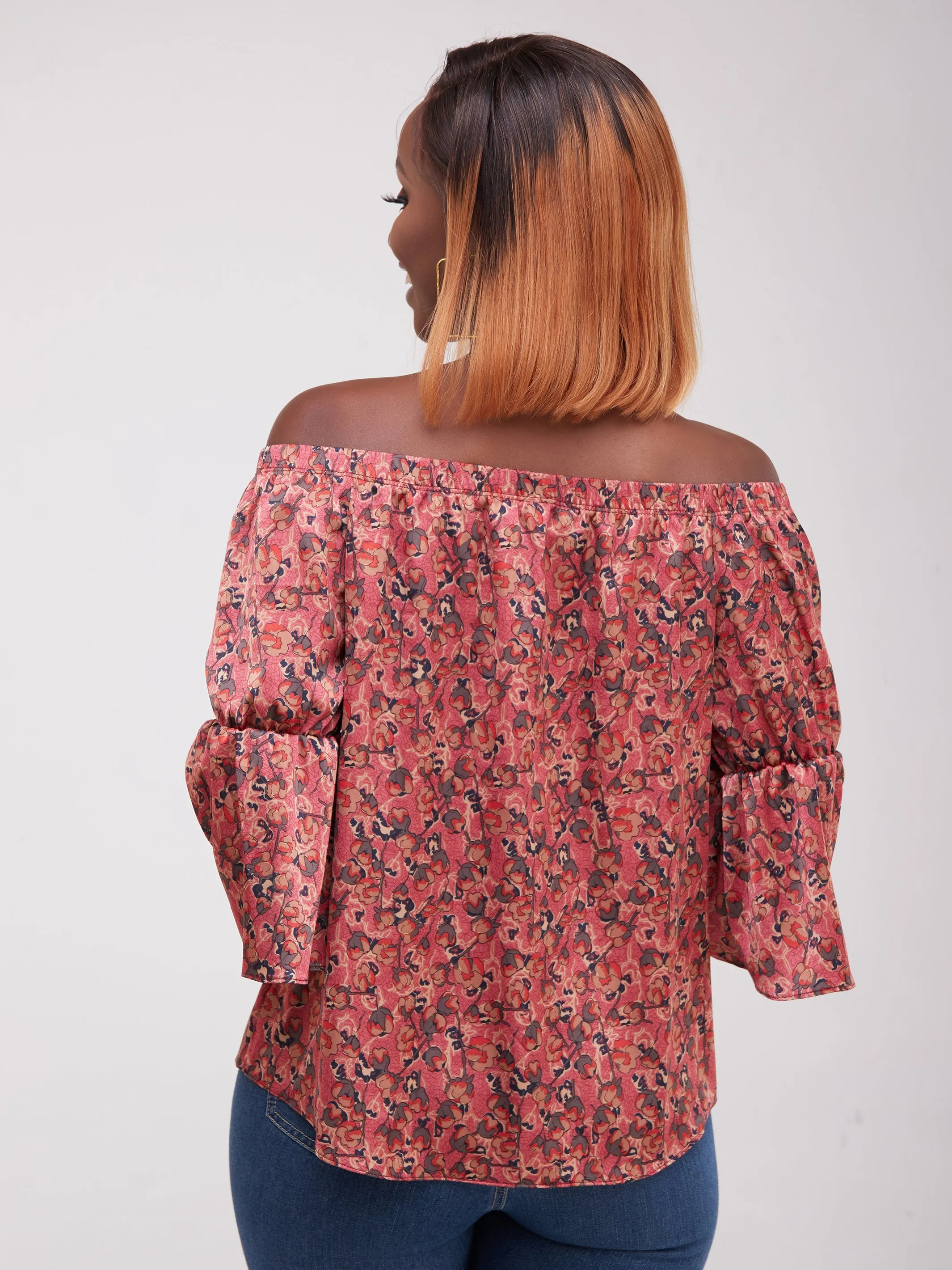 Safari Ayana Off Shoulder 3/4 Sleeved Top - Red Print