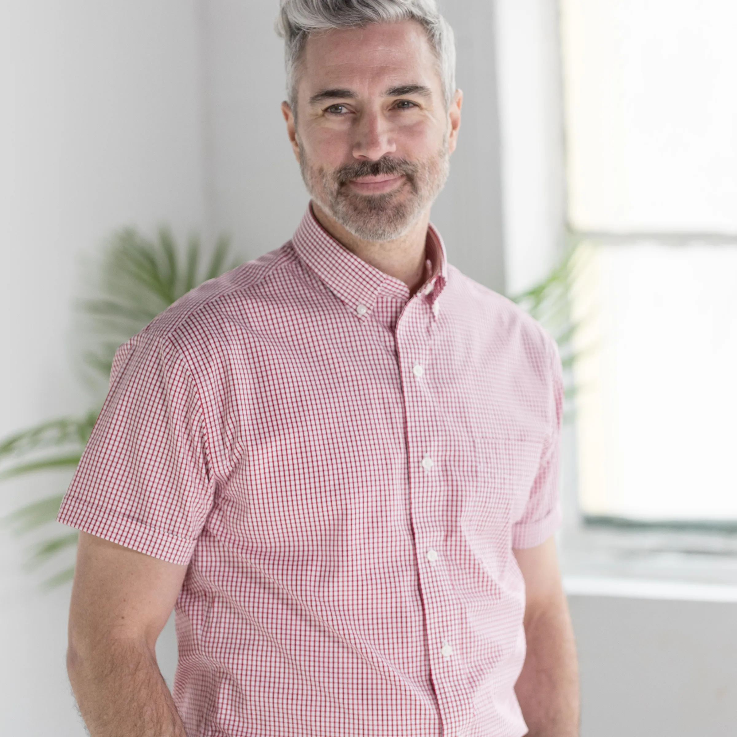 Short Sleeve Red and White ‘Heights’ Cotton Shirt with Magnetic Closures