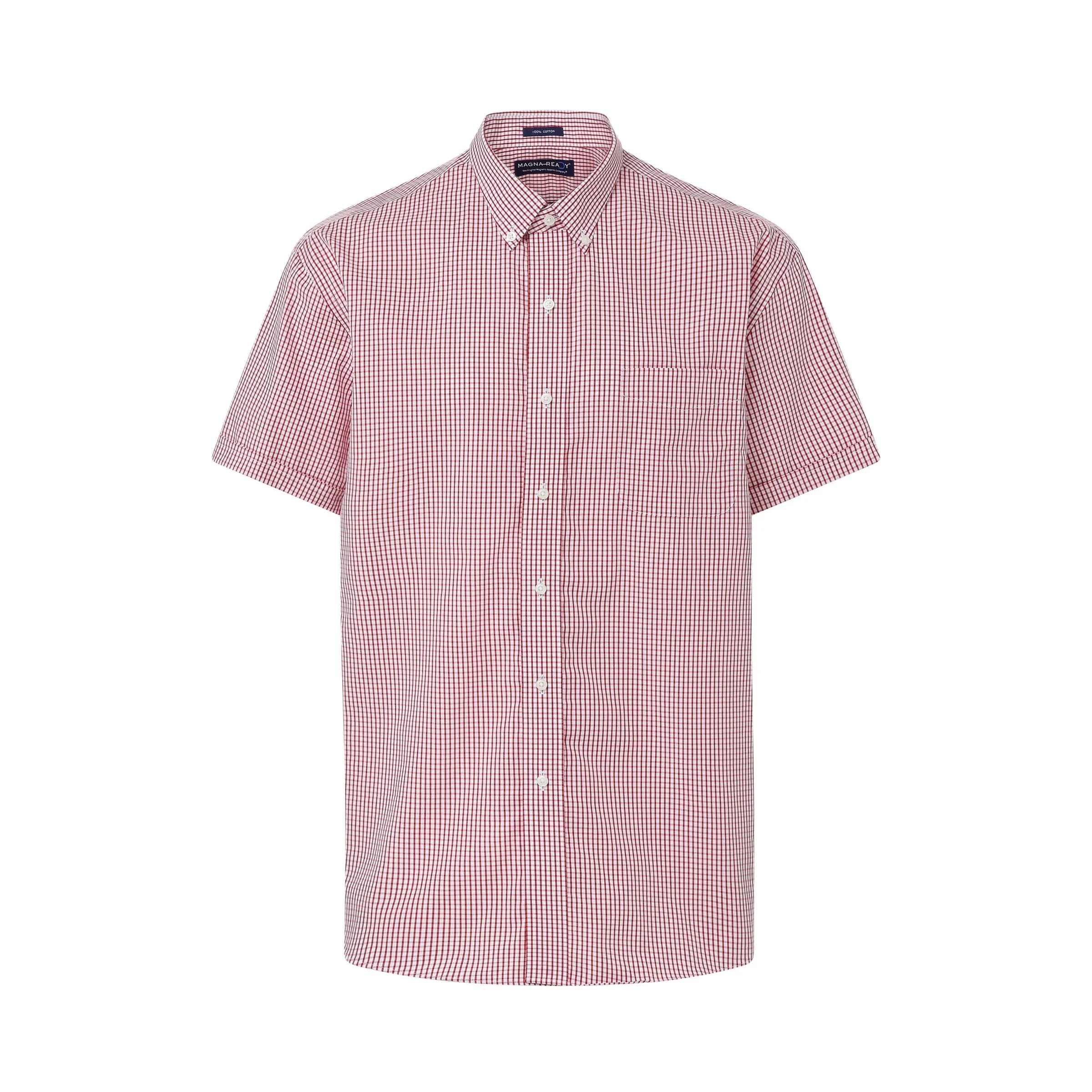 Short Sleeve Red and White ‘Heights’ Cotton Shirt with Magnetic Closures