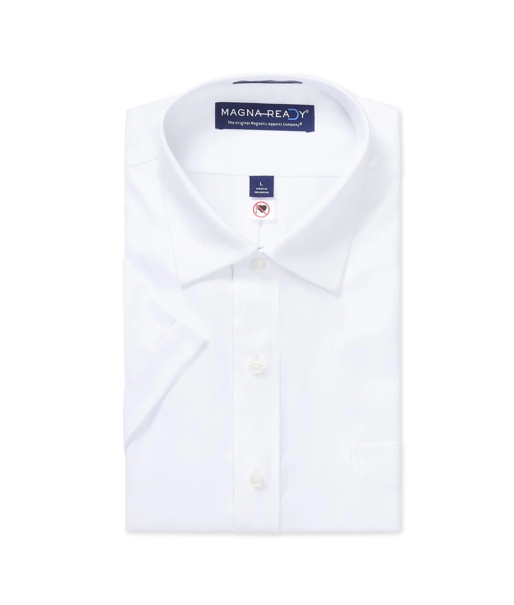 Short Sleeve Solid White ‘Ryan’ Spread Collar 80's 2ply Cotton Shirt with Magnetic Closures