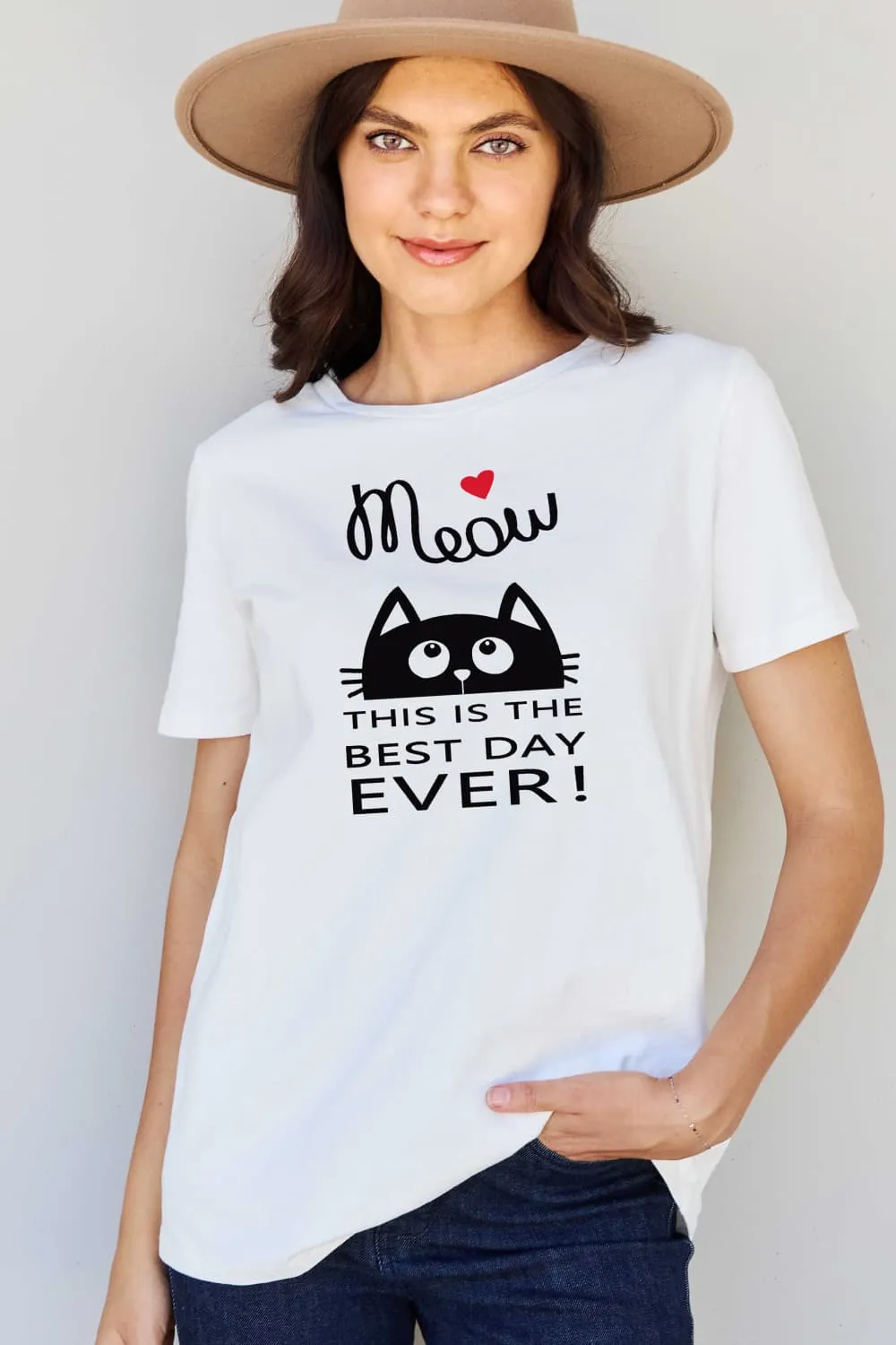 Simply Love Full Size MEOW THIS IS THE BEST DAY EVER! Graphic Cotton T-Shirt