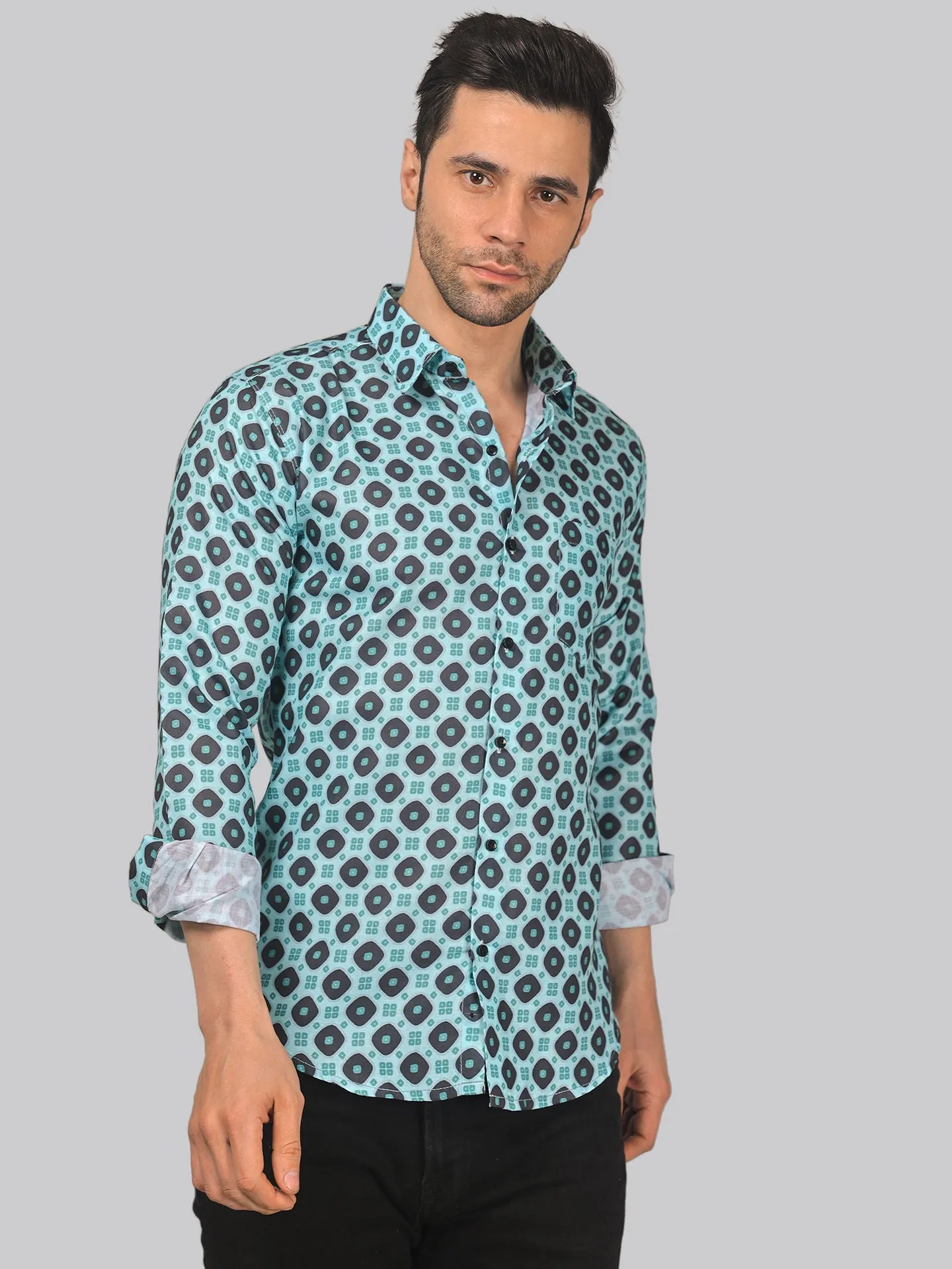 Street-glam Men's Printed Full Sleeve Cotton Button-Up Shirt For Men