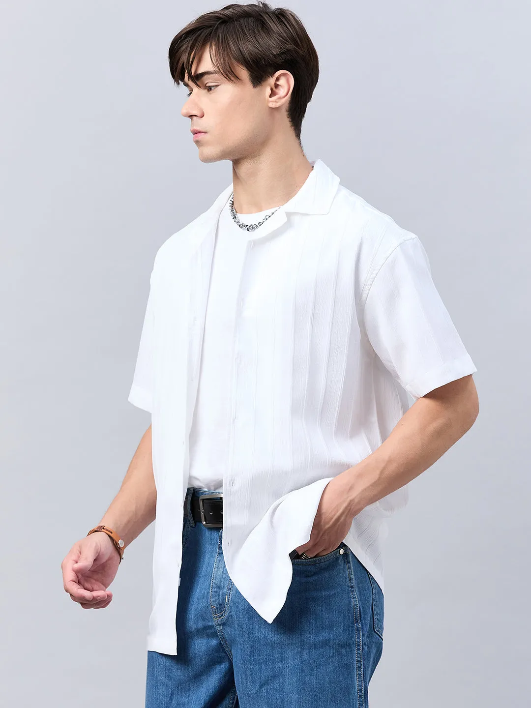 Style Quotient Men White Dropped Shoulder solid Shirt