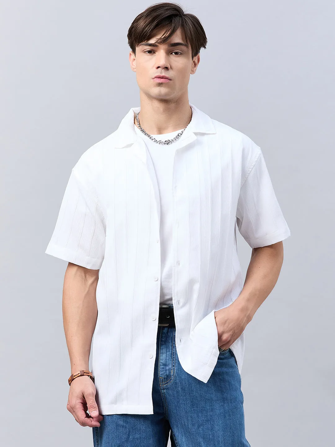 Style Quotient Men White Dropped Shoulder solid Shirt