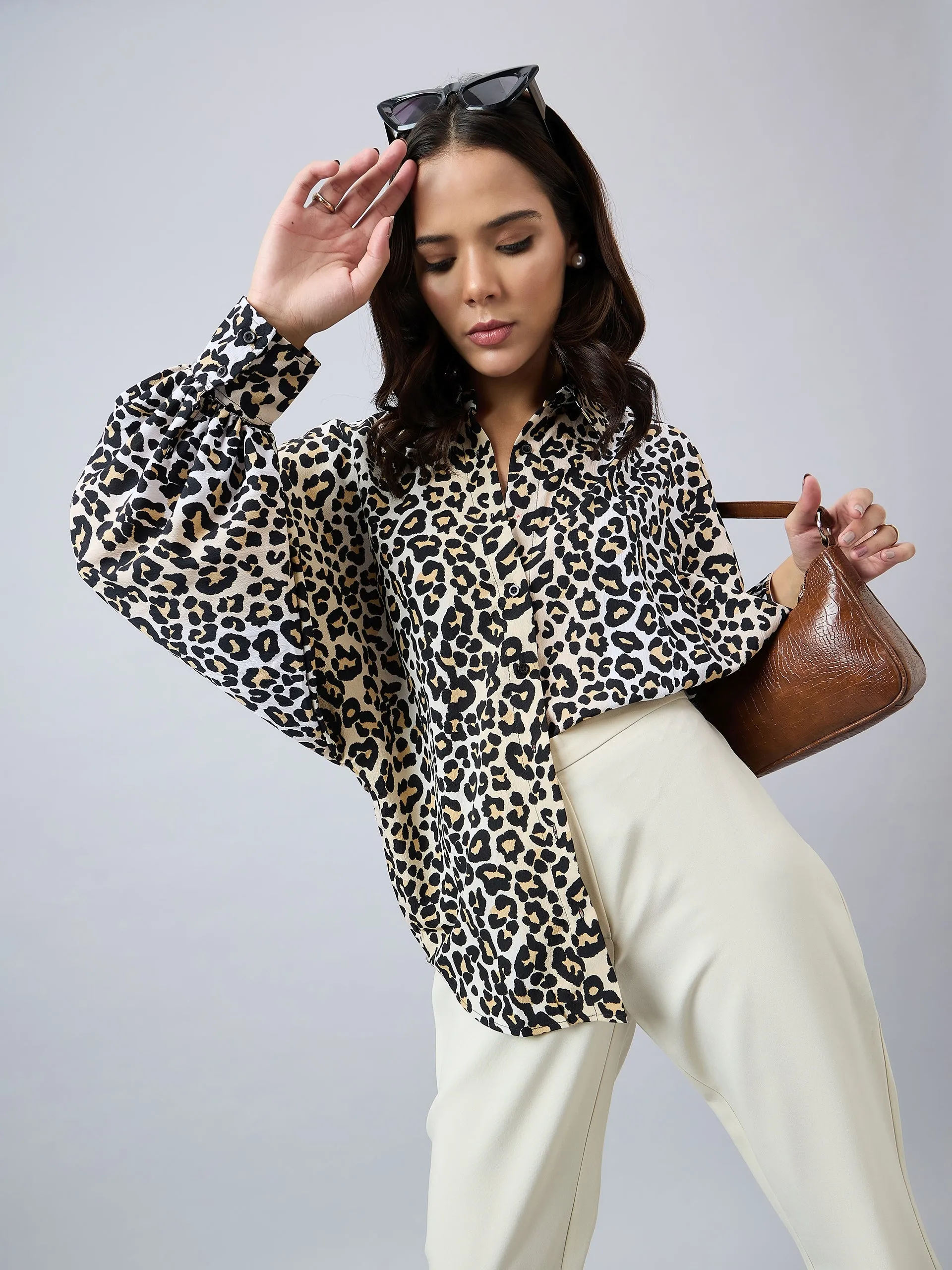 Style Quotient Women Animal Print Oversize Shirt with Full Sleeves