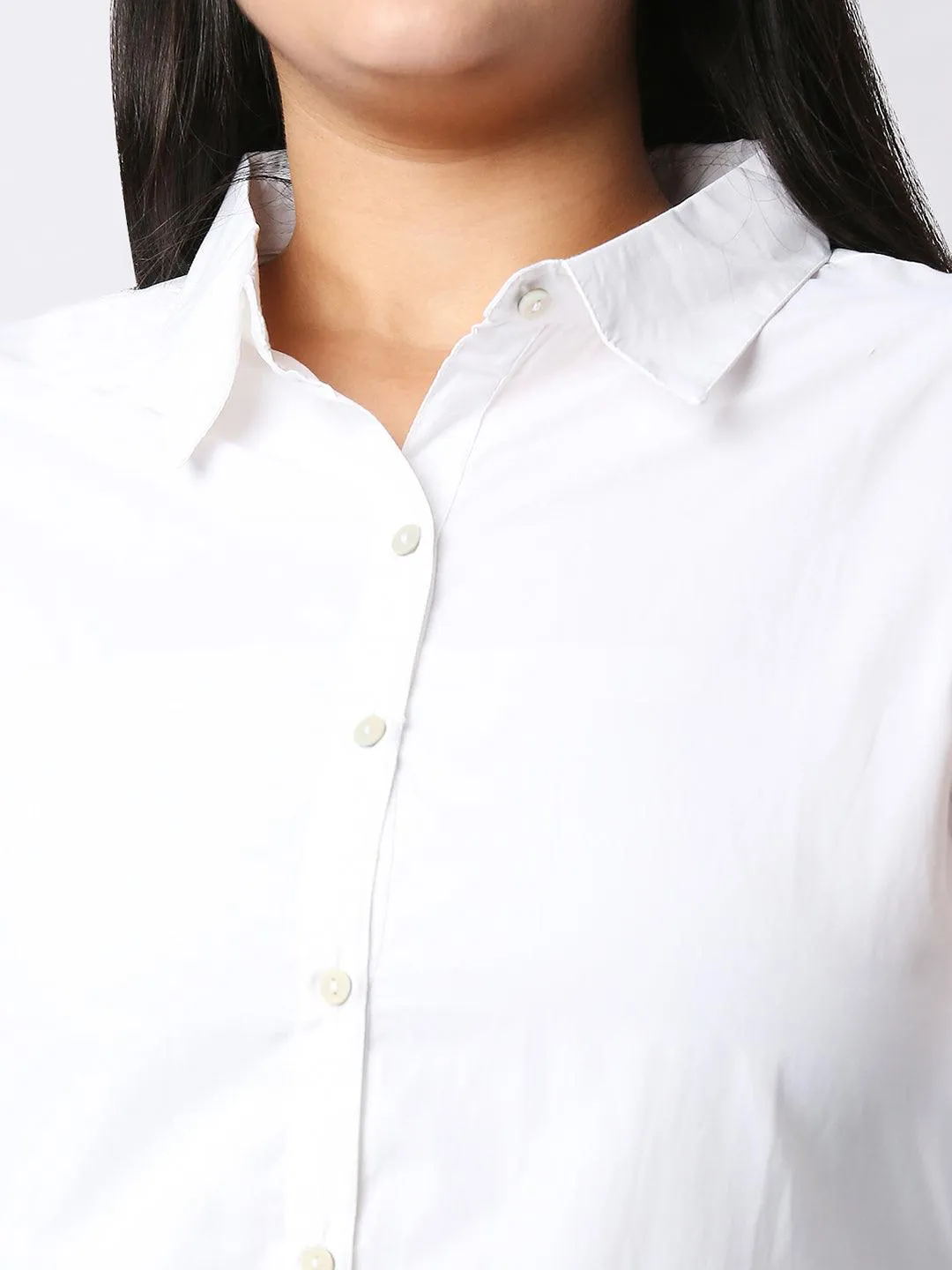 Style Quotient Women  White Solid Poly Cotton Regular Formal Shirt