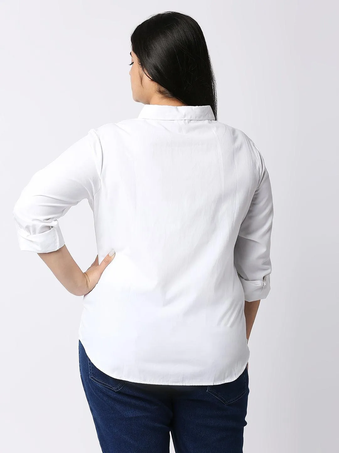 Style Quotient Women  White Solid Poly Cotton Regular Formal Shirt