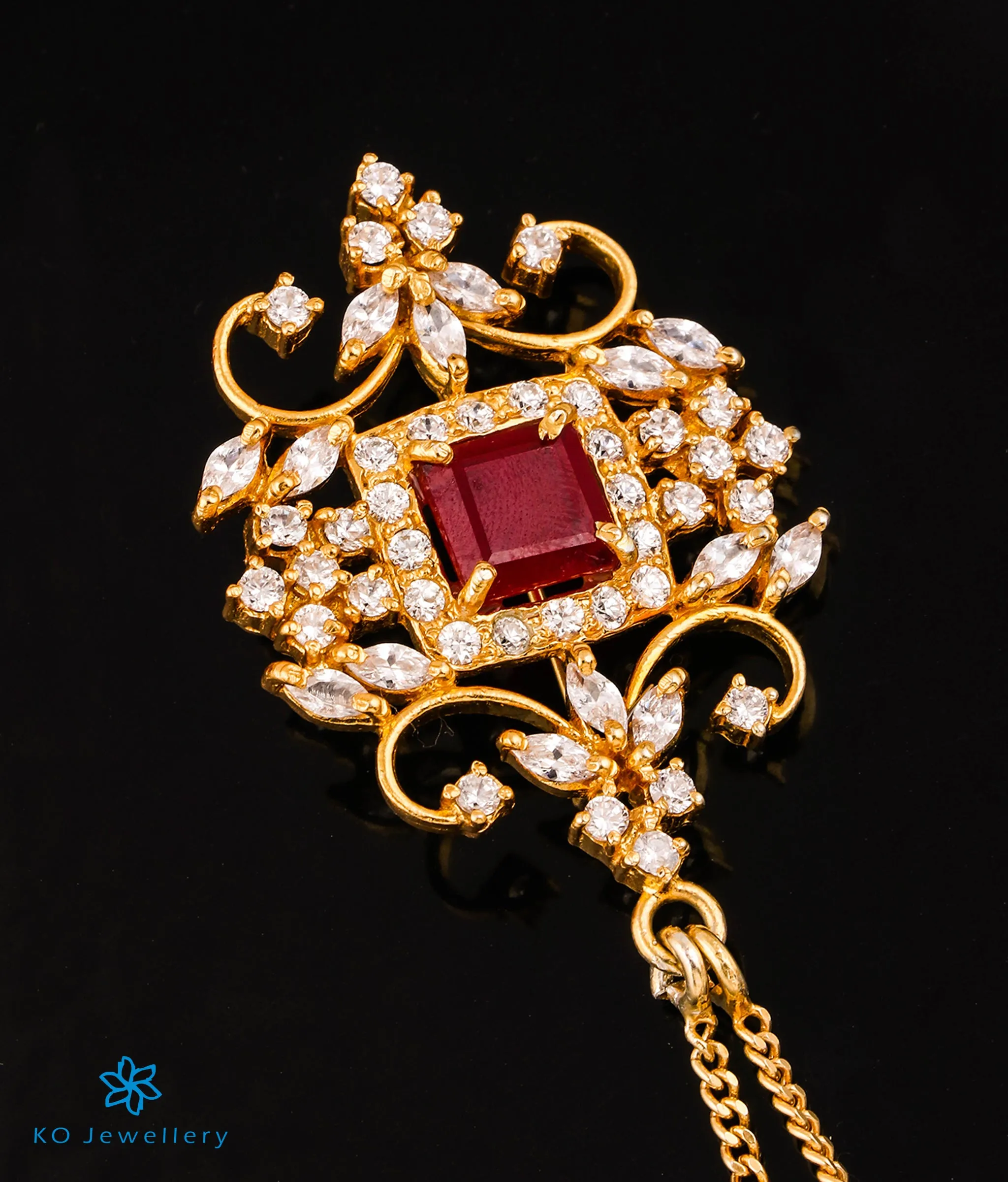 The Yuvraj Silver Pearl Brooch (Red)