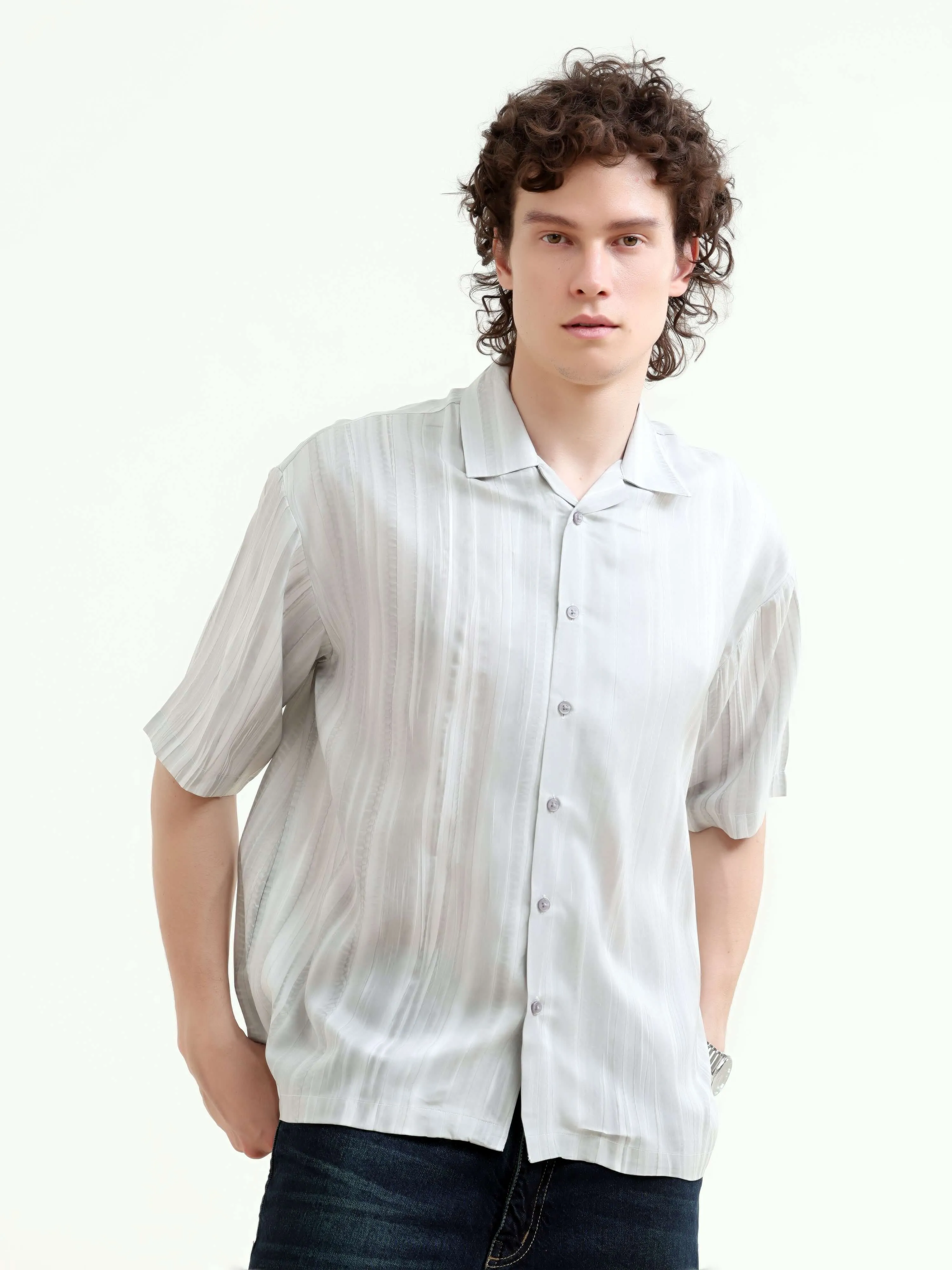 Tonal light gray lightweight oversized shirt