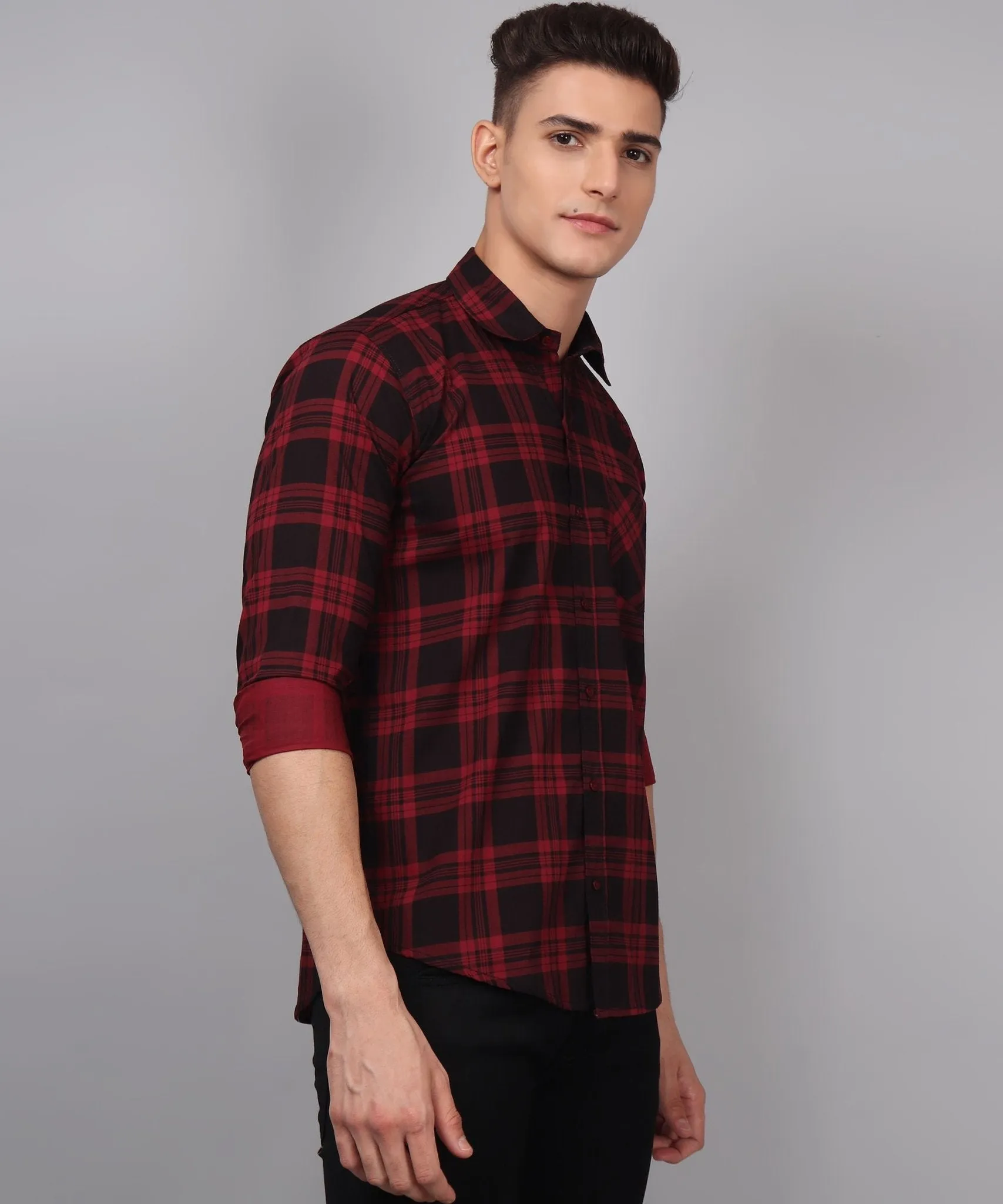 TryBuy Premium Red Black Checks Button-Up Shirt For Men