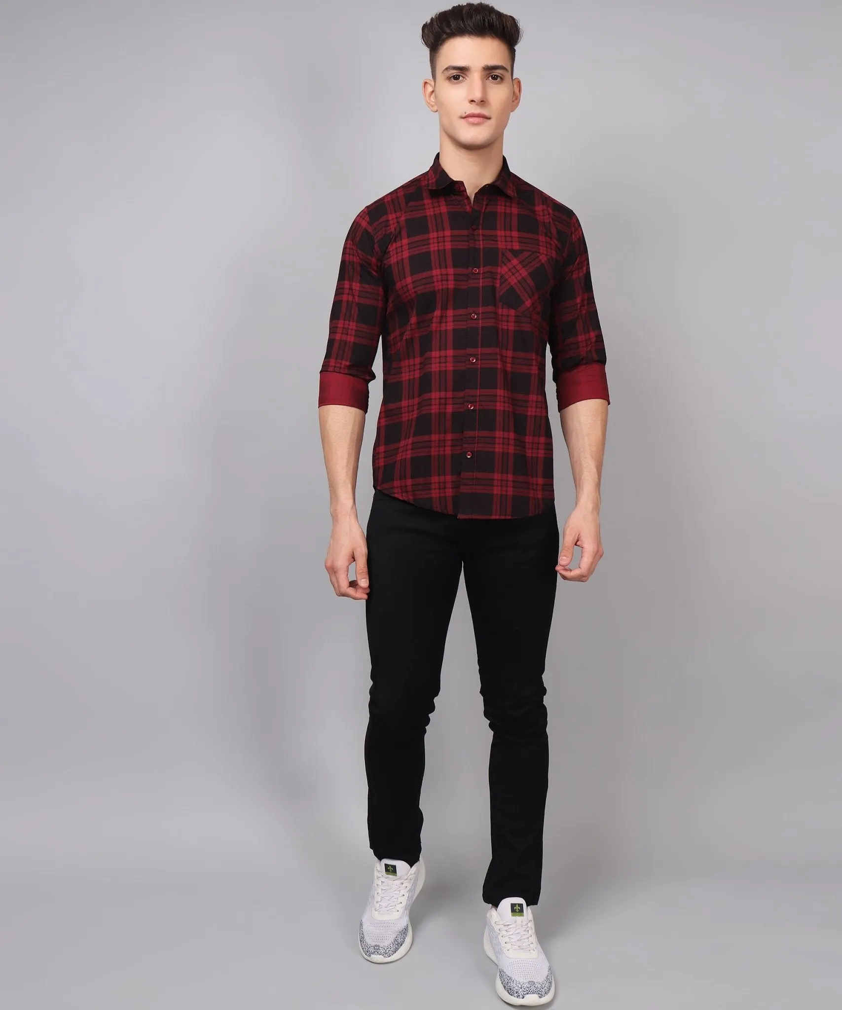 TryBuy Premium Red Black Checks Button-Up Shirt For Men