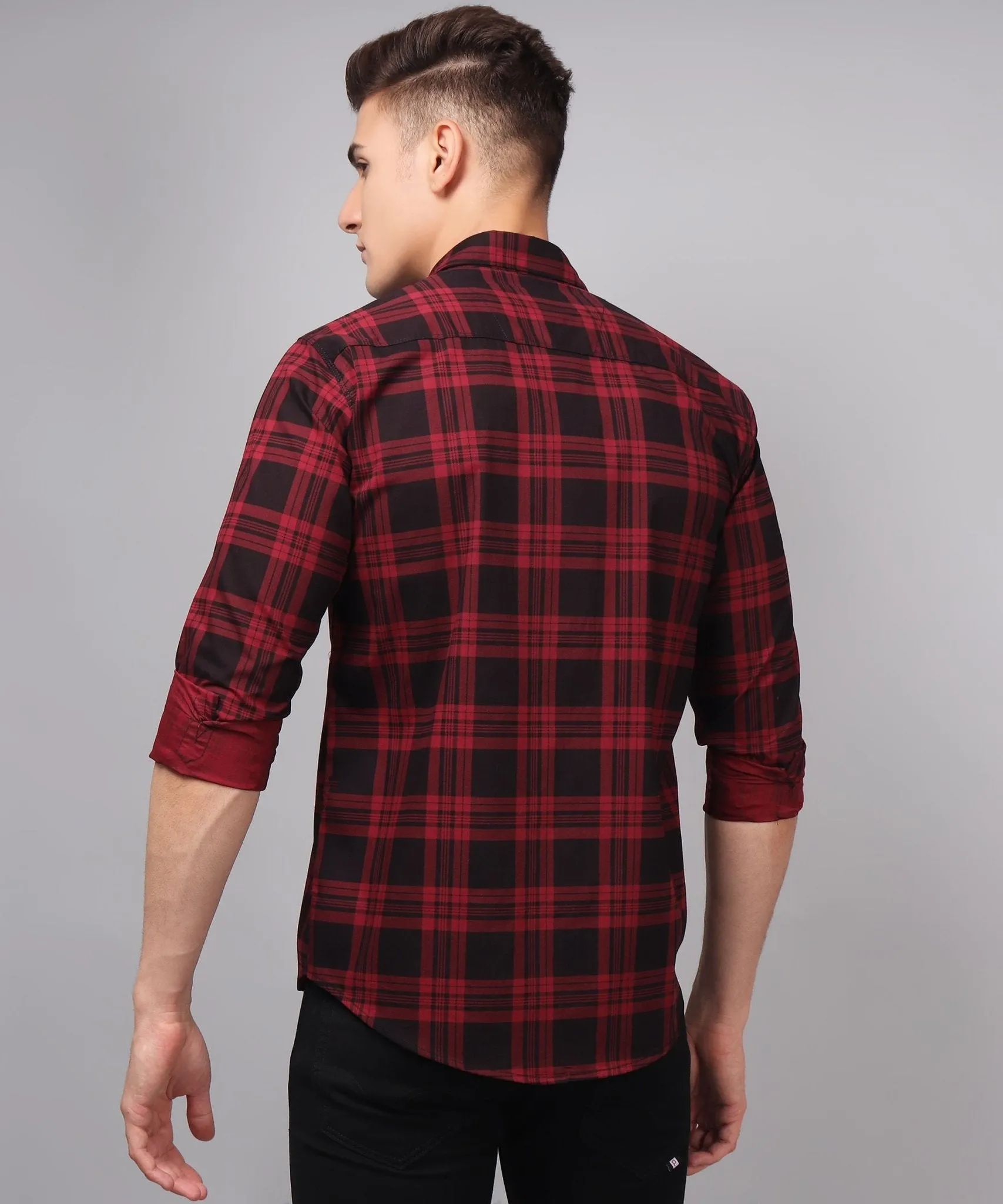 TryBuy Premium Red Black Checks Button-Up Shirt For Men