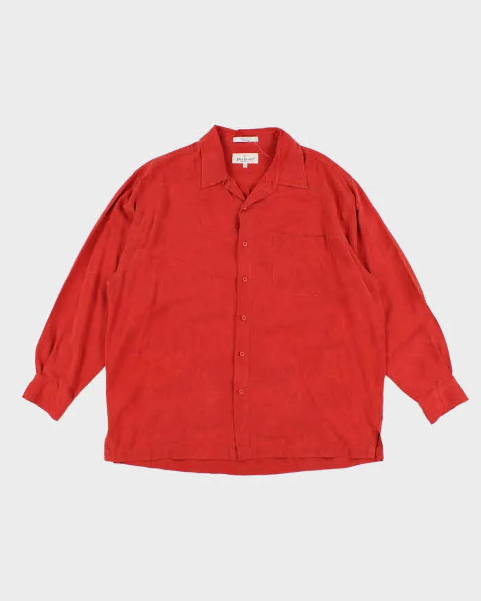 Vintage 90s Bill Blass Red Silk Shirt - XL