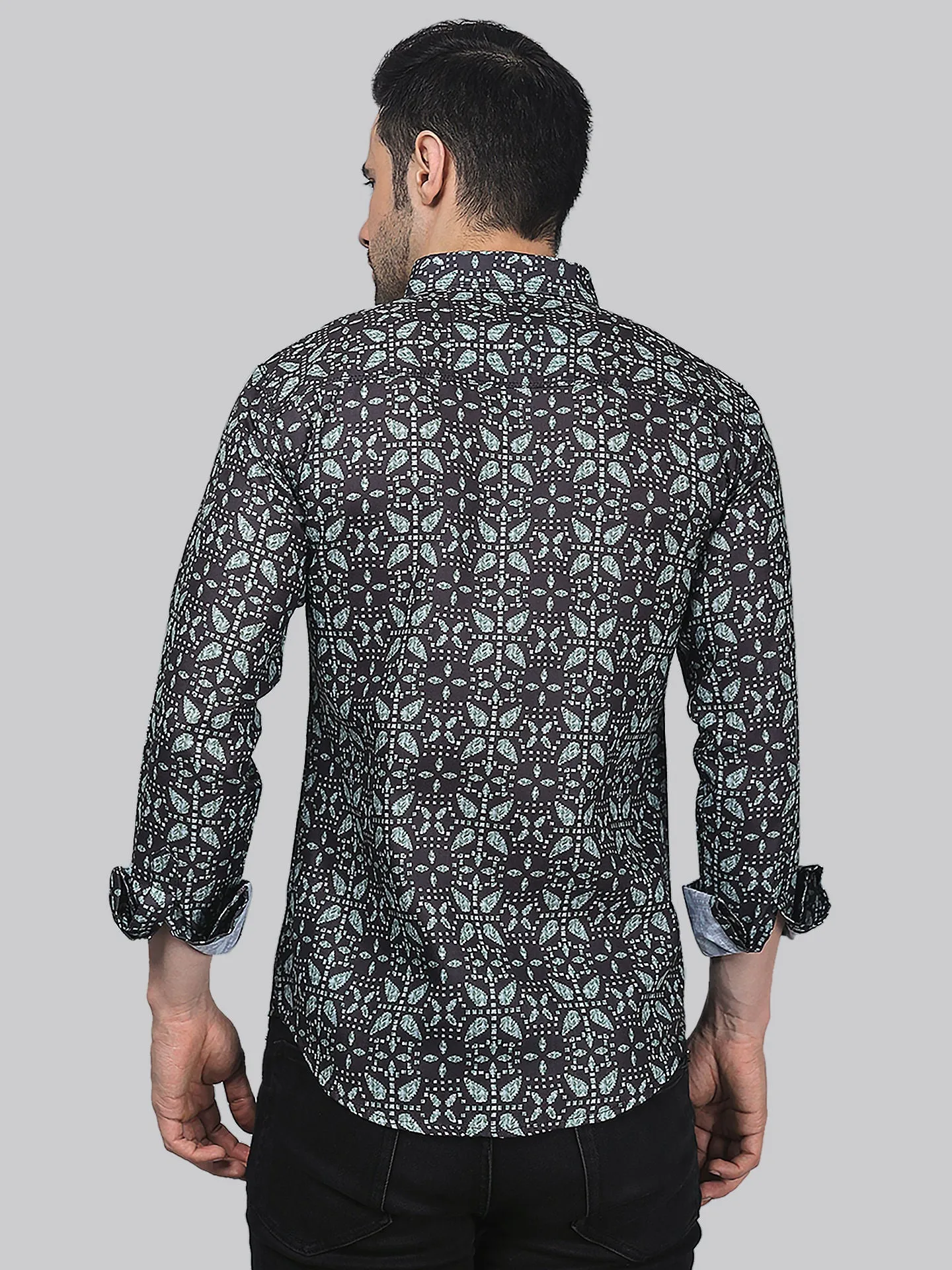 Vintage Men's Printed Full Sleeve  Cotton Button-Up Shirt For Men