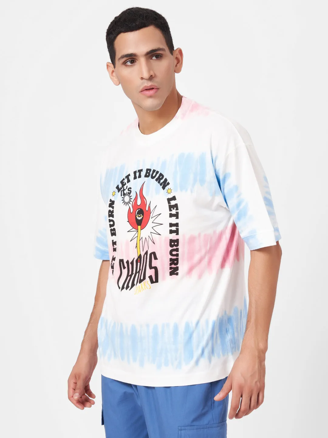 White Printed Half Sleeve Tie Dye T-shirt