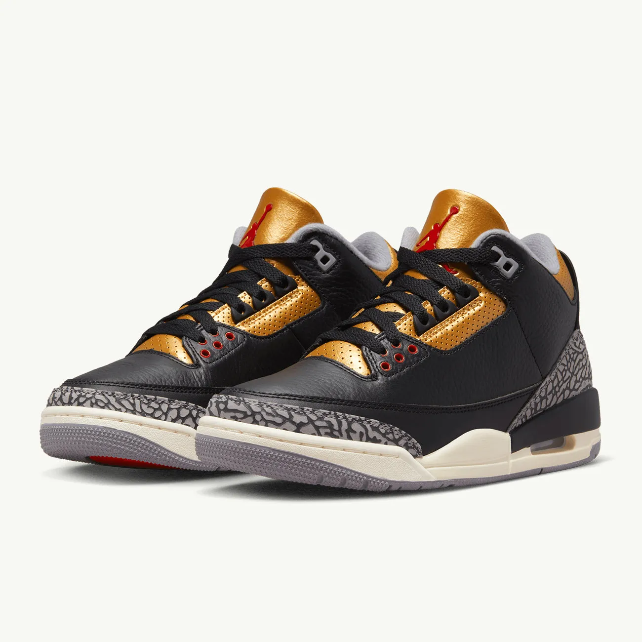 WOMENS AIR JORDAN 3 RETRO BLACK FIRE RED METALLIC GOLD CEMENT GREY